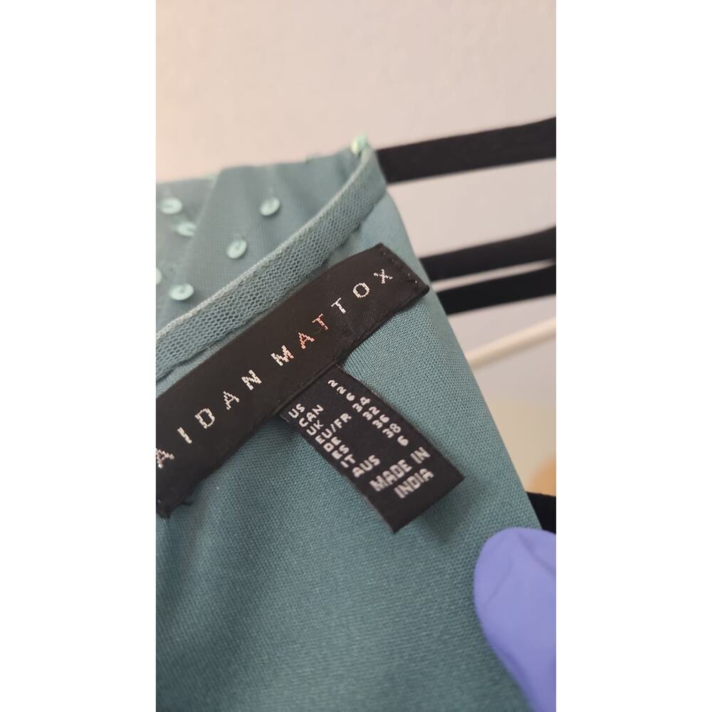 Aidan Mattox Beaded V-Neck Short Sleeve A-Line Midi Dress – Oil Green – Size 2 - Picture 6 of 7